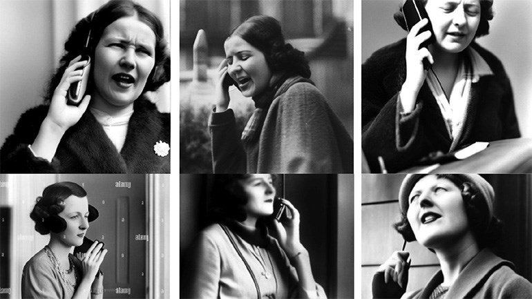 AI-generade bilder på kvinnor som pratar i telefon 1936